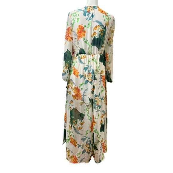 Floral Maxi Dress With Long Sleeves & Elastic Waist New Look Size S White/Multi - Picture 3 of 12
